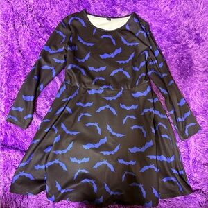 Black Dress with Purple Bat Print